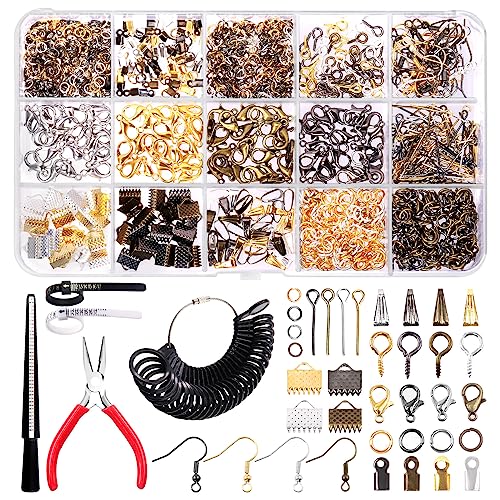 Swpeet 1466Pcs Schmuck machen liefert Kit mit Schmuck machen Werkzeuge, 40 Styles Jewelry Findings, mit Schmuck Zangen und Ring Sizer Messwerkzeuge springen Ringe für Schmuck Bracket Halskette machen von Swpeet