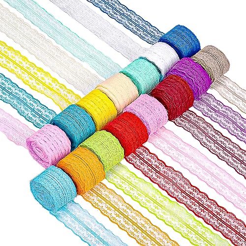 Swpeet 15 Rollen in Gesamt 165 Yards 4.5cm×11 Yards Bunte Spitze Band Bilaterale Blumenmuster Stoff Spitze Band, Vintage Spitze Bänder Spitze Trim Band Herstellung Spitze für Dekoration von Swpeet