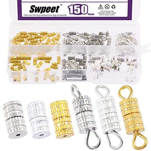 Swpeet 150 Stück 2 Stile Gold Silber Weiß K Barrel Schraubverschlüsse mit Ring und ohne Ring Sortimentsset, Schraubverschluss Halskette Armband Verschlüsse Schraubverbinder Verschluss von Swpeet