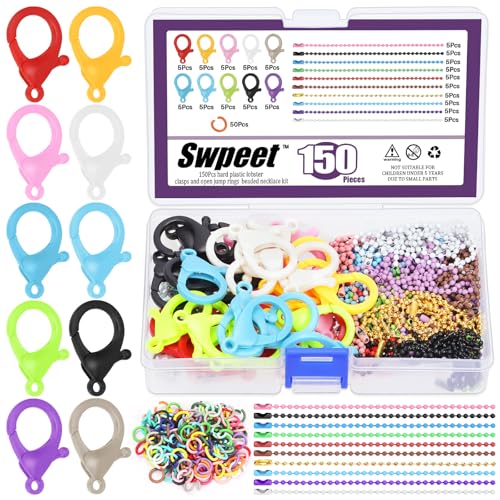 Swpeet 150pcs 10 Farben Kunststoff Hummer Claw Verschlüsse mit 10 Farben Kugelketten und Mischfarben Open Jump Ringe Sortiment Kit, Hummer Claw Schlüsselanhänger Clips für DIY Swpeet 150pcs 10 Farben Kunststoff Hummer Claw Verschlüsse mit 10 Farben Kugelketten und Mischfarben Open Jump Ringe Sortiment Kit, Hummer Claw Schlüsselanhänger Clips für DIY von Swpeet