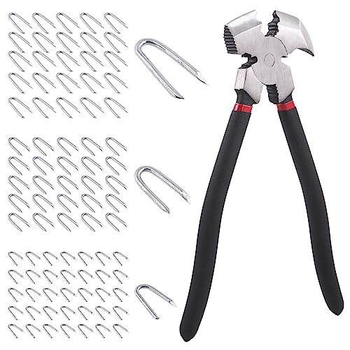 Swpeet 151 Stück 25,4 cm Zaunzange und 3 Größen 1,9 cm, 1,9 cm, 1,9 cm, 1,9 cm Stahldraht, Klammer-Set, Zaunwerkzeuge, Nagelabzieher, Stahldraht-Heftklammern für Zäune, Drahtgeflecht und gewebte Zäune von Swpeet