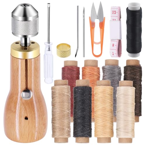 Swpeet 16Pcs Portable Leder Nähen Awl Kit einschließlich Handnähen Reparatur Awl, 9-Rollen gewachste Fäden mit kleinem Schraubendreher, gerade und gebogene Nadeln Messband Schere Fingerhut für DIY Swpeet 16Pcs Portable Leder Nähen Awl Kit einschließlich Handnähen Reparatur Awl, 9-Rollen gewachste Fäden mit kleinem Schraubendreher, gerade und gebogene Nadeln Messband Schere Fingerhut für DIY von Swpeet