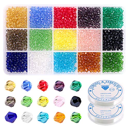 Swpeet 1802Pcs 4MM Glas Bicone Kristall Perlen Kit, einschließlich Bicone Kristall Glas Perlen mit Gewindenadeln und elastische Schnur Schnur für DIY Perlen Projekte, Armbänder, Halsketten von Swpeet