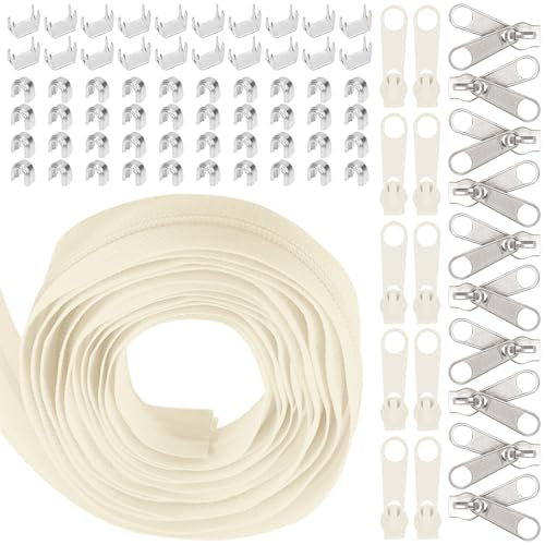Swpeet 1Roll 10 Yard #5 Beige Nylon Zipper Tape Zipper Strip mit 20Pcs Matched Zipper Sliders Assortment Kit, Ersatz Zipper Roll Endless Zip Set mit Double Single Slider und Zip für Nähen Swpeet 1Roll 10 Yard #5 Beige Nylon Zipper Tape Zipper Strip mit 20Pcs Matched Zipper Sliders Assortment Kit, Ersatz Zipper Roll Endless Zip Set mit Double Single Slider und Zip für Nähen von Swpeet