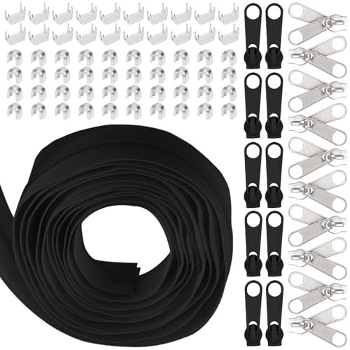 Swpeet 1Roll 10 Yard #5 Schwarz Nylon Reißverschluss Band Reißverschluss Streifen mit 20Pcs Matched Zipper Sliders Assortment Kit, Ersatz Reißverschluss Rolle Endless Zip Set mit Double Single Slider Swpeet 1Roll 10 Yard #5 Schwarz Nylon Reißverschluss Band Reißverschluss Streifen mit 20Pcs Matched Zipper Sliders Assortment Kit, Ersatz Reißverschluss Rolle Endless Zip Set mit Double Single Slider von Swpeet