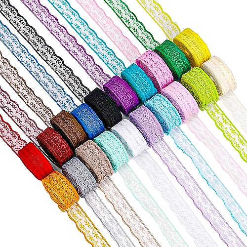 Swpeet 20 Rollen in Gesamt 200 Yards 2.2cm×10 Yards Bunte Spitze Band Einseitige Blumenmuster Stoff Spitze Band, Spitze Trim Band Herstellung Spitze für Hochzeit Dekoration, Nähen Geschenk Verpackung von Swpeet