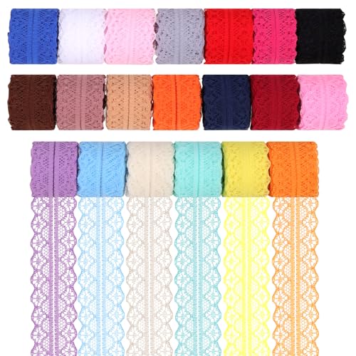 Swpeet 20 Rollen in Gesamt 200 Yards 3cm×10 Yards Bunte Spitze Band Floral Muster Stoff Bilaterale Spitze Band, Vintage Schnürung Trim Bänder, Crafting Schnürung zum Dekorieren, Geschenkverpackung von Swpeet