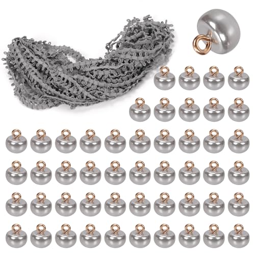 Swpeet 20 Yard Graue Braid Trim mit elastischer Knopfschlaufe mit 50Pcs Pearl Buttons Kit, elastische Knopfschlaufe Stretch Band, Braid Trim Verzierung Elastische Schnur mit Knopfloch für Kostüm Swpeet 20 Yard Graue Braid Trim mit elastischer Knopfschlaufe mit 50Pcs Pearl Buttons Kit, elastische Knopfschlaufe Stretch Band, Braid Trim Verzierung Elastische Schnur mit Knopfloch für Kostüm von Swpeet