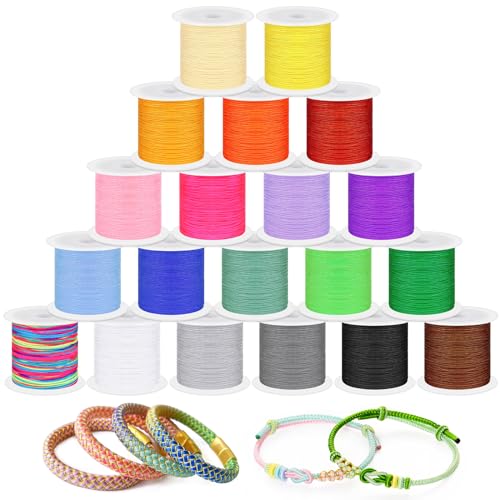 Swpeet 20Pcs Multicolor 0.8mm 20m Nylon String Kit, Nylon Perlen Faden Chinesische Knoten Nylon Schnur für geflochtene Armbänder, Perlen, Halsketten, Makrame Handwerk, Wind Chime, Schmuck Machen Swpeet 20Pcs Multicolor 0.8mm 20m Nylon String Kit, Nylon Perlen Faden Chinesische Knoten Nylon Schnur für geflochtene Armbänder, Perlen, Halsketten, Makrame Handwerk, Wind Chime, Schmuck Machen von Swpeet