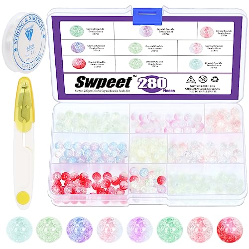 Swpeet 280Pcs 8 Farben 8mm Acryl-Kristall-Perlen, Runde Crackle Glasperlen, Transparent Crackle Runde Bubblegum Ball Perlen mit elastischen Armband String Schnur und niedlichen Loch: 1,5mm Swpeet 280Pcs 8 Farben 8mm Acryl-Kristall-Perlen, Runde Crackle Glasperlen, Transparent Crackle Runde Bubblegum Ball Perlen mit elastischen Armband String Schnur und niedlichen Loch: 1,5mm von Swpeet