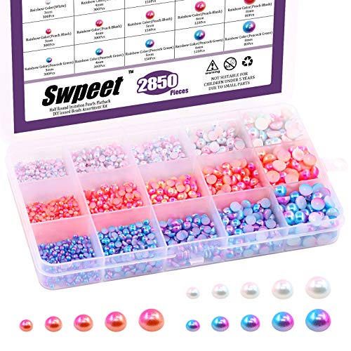 Swpeet 2850Pcs 3/4/5/6/8mm Halbrunde Imitation Perlen Perlen Sortiment Kit, Regenbogenfarbe künstliche Perle Perlen Flache Rückseite Kunststoff Perlen Perfekt für Handwerk DIY Telefon Nail Art Schmuck Swpeet 2850Pcs 3/4/5/6/8mm Halbrunde Imitation Perlen Perlen Sortiment Kit, Regenbogenfarbe künstliche Perle Perlen Flache Rückseite Kunststoff Perlen Perfekt für Handwerk DIY Telefon Nail Art Schmuck von Swpeet