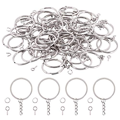 Swpeet 300 Stück 75 Zoll 35 mm Silber flach Schlüsselanhänger Ringe Kit inklusive 100 Stück Split Schlüsselanhänger Ringe mit Kette und 100 Stück Biegeringe mit 100 Stück Schraube Auge Pins von Swpeet