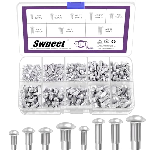 Swpeet 400Pcs Aluminium Halbrunder Kopf Solid Knulled Nieten Sortiment Kit, M2 M2.5 M3 M4 × 6mm 8mm 10mm, für Reparatur Boot, Flugzeug Swpeet 400Pcs Aluminium Halbrunder Kopf Solid Knulled Nieten Sortiment Kit, M2 M2.5 M3 M4 × 6mm 8mm 10mm, für Reparatur Boot, Flugzeug von Swpeet