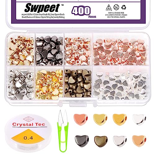 Swpeet 402Pcs 8 Farben Herz Perlen für Schmuck machen, 6mm Herz Perlen Herz Spacer Perlen kleines Loch lose Perlen Herzform DIY Perlen mit elastischen Schnur und Schere für Armband Schmuck machen Swpeet 402Pcs 8 Farben Herz Perlen für Schmuck machen, 6mm Herz Perlen Herz Spacer Perlen kleines Loch lose Perlen Herzform DIY Perlen mit elastischen Schnur und Schere für Armband Schmuck machen von Swpeet