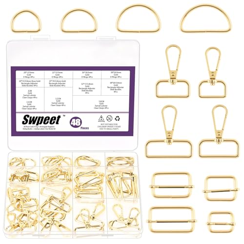Swpeet 48pcs 4 Größen Gold Metall D Ring & Rechteck Justierer Triglides Rutschen Schnalle & D Ring drehbarer Hummer Verschluss Kit, halbkreis D Ringe Rollenstift Schnallen drehbarer Snap Haken Swpeet 48pcs 4 Größen Gold Metall D Ring & Rechteck Justierer Triglides Rutschen Schnalle & D Ring drehbarer Hummer Verschluss Kit, halbkreis D Ringe Rollenstift Schnallen drehbarer Snap Haken von Swpeet