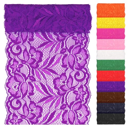 Swpeet 5 Yard by 6" Breite lila Spitze Stoff Stretch Elastic, Trim Spitze Band, elastische Nähen Trim Band für Kleidungsstück, Stirnbänder, Hochzeit Bouquet Herstellung DIY Handwerk von Swpeet