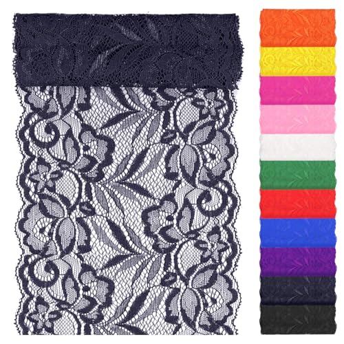 Swpeet 5 Yard by 6" Breite marineblaue Spitze Stoff Stretch Elastic, Trim Spitze Band, elastische Näh Trim Band für Kleidungsstück, Stirnbänder, Hochzeit Bouquet Herstellung DIY Handwerk von Swpeet