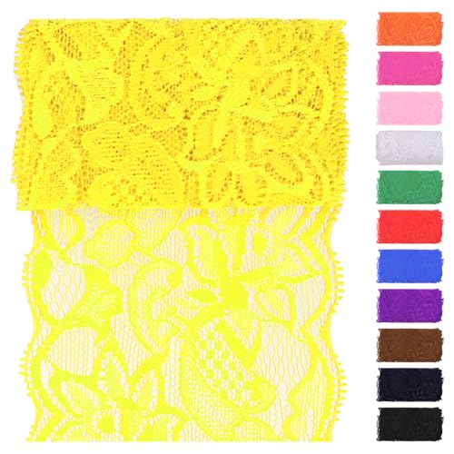 Swpeet 5 Yard von 3.15" Breite gelbe Spitze Stoff Stretch Elastic, Trim Spitze Band, elastische Nähen Trim Band für Kleidungsstück, Stirnbänder, Hochzeit Bouquet Herstellung DIY Handwerk von Swpeet