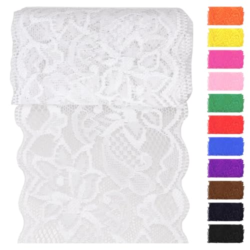 Swpeet 5 Yard von 3.15" Breite weiße Spitze Stoff Stretch Elastic, Trim Spitze Band, elastische Nähen Trim Band für Kleidungsstück, Stirnbänder, Hochzeit Bouquet Herstellung DIY Handwerk Swpeet 5 Yard von 3.15" Breite weiße Spitze Stoff Stretch Elastic, Trim Spitze Band, elastische Nähen Trim Band für Kleidungsstück, Stirnbänder, Hochzeit Bouquet Herstellung DIY Handwerk von Swpeet