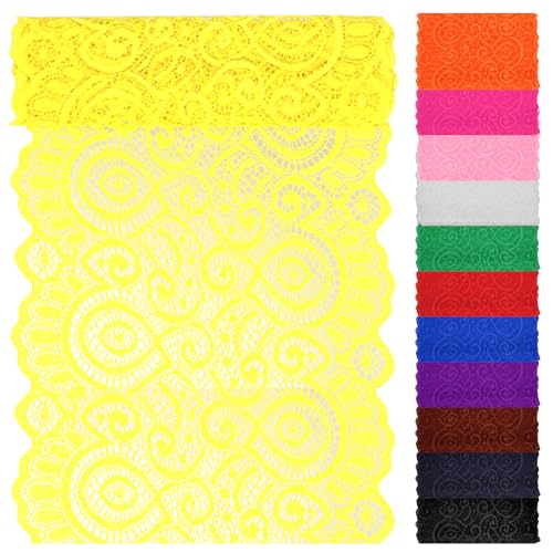 Swpeet 5 Yard von 7" Breite gelbe Spitze Stoff Stretch Elastic, Trim Spitze Band, elastische Nähen Trim Band für Kleid, Stirnbänder, Hochzeit Bouquet Herstellung DIY Handwerk von Swpeet