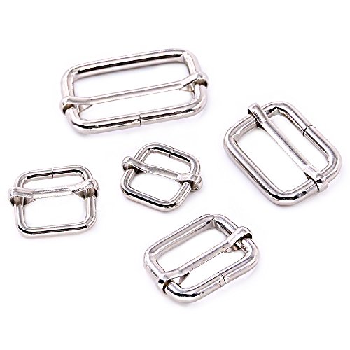 Swpeet 50 Stück, 5 Größen, Metall, rechteckig, Versteller, Triglides, Schnalle für Gürtel, Hardware (Silber) von Swpeet