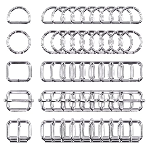 Swpeet 50 Stück Metallschnallen in 5 Stilen – Roller, verstellbarer Schieber, D-Ring, runde und quadratische Ringe, Silber, 3/4 Inch von Swpeet