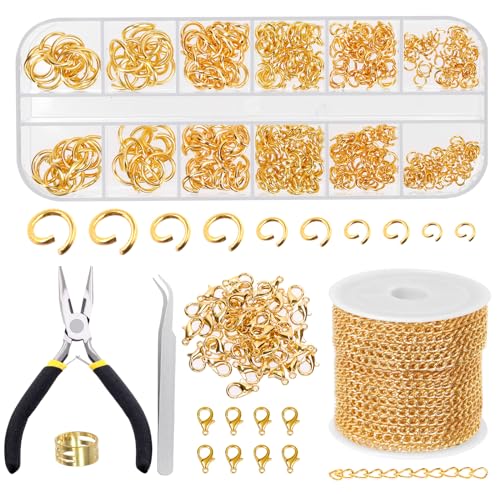 Swpeet 504Pcs Gold 3mm um 10 Yard Länge Schmuck Herstellung Ketten Kit mit Sprung Ringe, Schmuck Zange, gebogene Pinzette, Sprung Ring Öffner und Hummer Verschlüsse, Schmuck Herstellung Werkzeuge Swpeet 504Pcs Gold 3mm um 10 Yard Länge Schmuck Herstellung Ketten Kit mit Sprung Ringe, Schmuck Zange, gebogene Pinzette, Sprung Ring Öffner und Hummer Verschlüsse, Schmuck Herstellung Werkzeuge von Swpeet