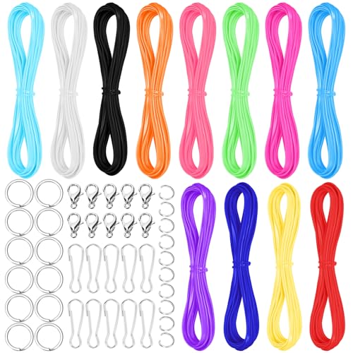 Swpeet 52Pcs Lanyard String Sortiment Kit, enthalten Kunststoff Schnürung Schnur, Schlüsselanhänger Ringe, Snap Clip Haken, Hummerverschlüsse und offene Ringe, Gimp String Kit für Handwerk von Swpeet