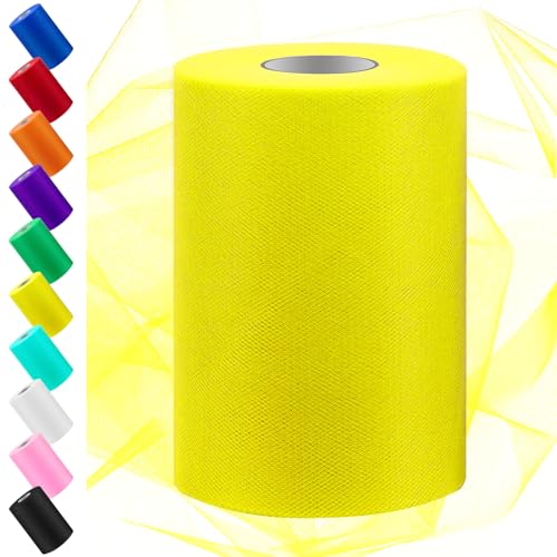 Swpeet 6 Zoll durch 100 Yards Tüll Stoff Rolle, Stoff Spule Tüll Band, Netz Polyester Spule Ideal für DIY handgemachte Geburtstagsparty Hochzeit Dekorationen Weihnachten Handwerk Zubehör (Gelb) von Swpeet
