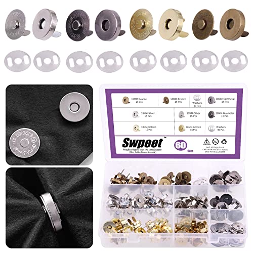 Swpeet 60 Sets magnetische Knopfverschlüsse, 18 mm, Metall-Verschlüsse, Gold, Silber, Bronze, Schwarz, DIY, Basteln, Nähen, Stricken, Sets zum Nähen, Geldbörsen, Taschen, Kleidung, Leder Swpeet 60 Sets magnetische Knopfverschlüsse, 18 mm, Metall-Verschlüsse, Gold, Silber, Bronze, Schwarz, DIY, Basteln, Nähen, Stricken, Sets zum Nähen, Geldbörsen, Taschen, Kleidung, Leder von Swpeet