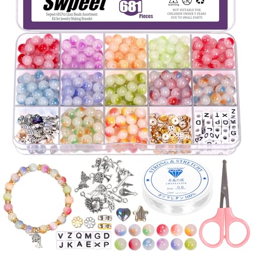 Swpeet 681Pcs 12 Farben 8mm Glas Jade Perlen Armband Herstellung Kit enthält Glasperlen, Anhänger, Charms, Abstandsperlen, elastische Strings Schere für Mäd DIY Perlen Halskette Anfänger Swpeet 681Pcs 12 Farben 8mm Glas Jade Perlen Armband Herstellung Kit enthält Glasperlen, Anhänger, Charms, Abstandsperlen, elastische Strings Schere für Mäd DIY Perlen Halskette Anfänger von Swpeet