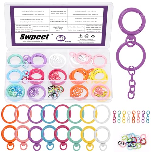 Swpeet 68Pcs 8Colors O-förmige drehbare Hummer Claw Verschlüsse mit Schlüsselringen, Open Jump Ringe und Schlüsselanhänger Sortiment Kit, Metall drehbare Federschlüsse für Schlüsselanhänger Stecker Swpeet 68Pcs 8Colors O-förmige drehbare Hummer Claw Verschlüsse mit Schlüsselringen, Open Jump Ringe und Schlüsselanhänger Sortiment Kit, Metall drehbare Federschlüsse für Schlüsselanhänger Stecker von Swpeet