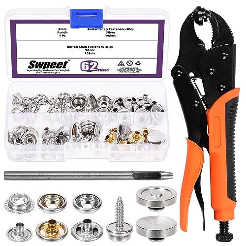 Swpeet 94Pcs 9 Zoll Heavy Duty Snap Fastener Tool, Adjustable Snap Setter Tool, umfasst Leinwand Snap Zange, Stud Snaps, Cap, Socket, Hollow Hole Punch, Amboss für Boot Cover, Ersetzen von von Swpeet