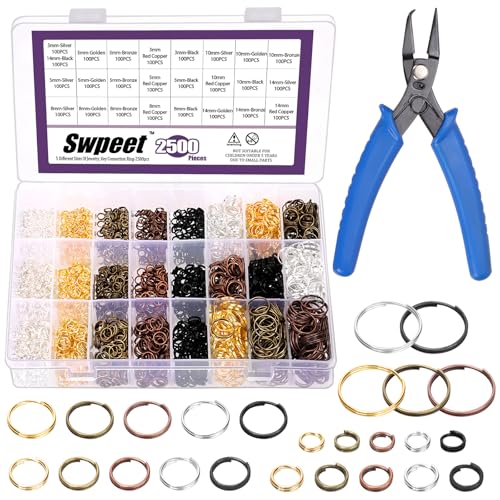 Swpeet Crafts Silver Small Key Rings for Crafts – Double Jump Rings Mini Split Rings for Jewelry Making - 800 Double Split Rings Assorted Small Keychain Rings Set (N1) 5Sizes kleiner Metall Split Ring von Swpeet
