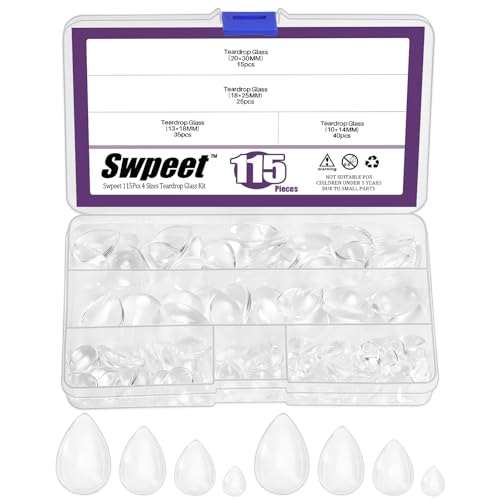 Swpeet Glass Cabochons for Photo Pendant Craft Jewellery Making (N3) 115Pcs 4 Größen Träne transparente Glaskuppel Cabochons Fliesen Sortiment Kit, Klarglas Cabochons Fliesen für Foto Anhänger von Swpeet
