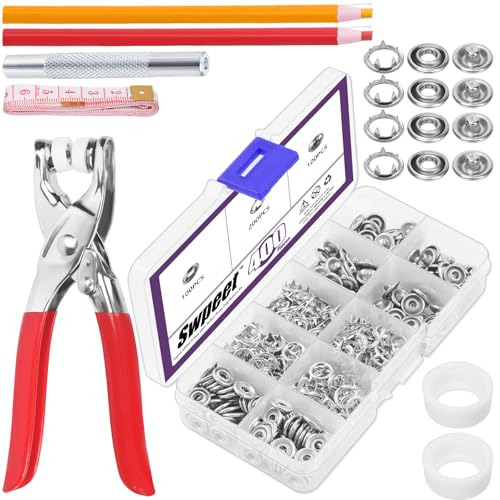 Swpeet Hollow Metal Snaps Buttons with Snap Fasteners Tool Fastener Pliers Sets 9.5mm/0.37" Silber Hohl Metall Druckknöpfe mit Druckknopfverschluss Zange Ziehen Buntstifte Band Maß Sortiment Kit, Swpeet Hollow Metal Snaps Buttons with Snap Fasteners Tool Fastener Pliers Sets 9.5mm/0.37" Silber Hohl Metall Druckknöpfe mit Druckknopfverschluss Zange Ziehen Buntstifte Band Maß Sortiment Kit, von Swpeet
