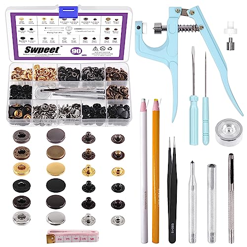 Swpeet Leather Snap Fasteners Kit 90 Sets 12,5 mm Lederschnappverschlüsse und Schnappzangen Presszangen-Installationswerkzeug-Sets mit 4 Stück Befestigungswerkzeug-Sortiment, Lederschnappverschlüsse Swpeet Leather Snap Fasteners Kit 90 Sets 12,5 mm Lederschnappverschlüsse und Schnappzangen Presszangen-Installationswerkzeug-Sets mit 4 Stück Befestigungswerkzeug-Sortiment, Lederschnappverschlüsse von Swpeet