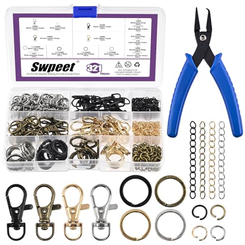 Swpeet Open Gold Jump Rings Silver Jump Rings, Lobster Clasp for Jewelry Making, Keychain Rings and Keychain Clip for Keychains Jewelry Crafts, 321Pcs verschiedene Schlüsselanhänger Herstellung Set von Swpeet
