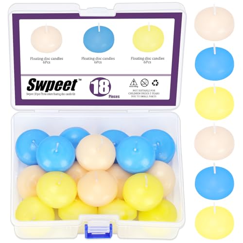 Swpeet Schwimmkerzen-Set, 3,8 cm, elfenbeinfarben/gelb/blau, geruchlos, schwimmende Scheiben, Kerzen, tropffrei, handgerollt, Paraffinwachs, Baumwolldochte für Tafelaufsätze, Hochzeiten, Partys und Swpeet Schwimmkerzen-Set, 3,8 cm, elfenbeinfarben/gelb/blau, geruchlos, schwimmende Scheiben, Kerzen, tropffrei, handgerollt, Paraffinwachs, Baumwolldochte für Tafelaufsätze, Hochzeiten, Partys und von Swpeet