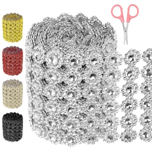 Swpeet Sunflower Rhinestone Ribbon3 Y for Crafts Decorations (Silberfarben1 Rolle 4 Zoll × 3 Yards 6 Reihen Silber Strass Band mit Schere, Faux Kristall Strass Blume Mesh Band, Bling Diamant Wrap Swpeet Sunflower Rhinestone Ribbon3 Y for Crafts Decorations (Silberfarben1 Rolle 4 Zoll × 3 Yards 6 Reihen Silber Strass Band mit Schere, Faux Kristall Strass Blume Mesh Band, Bling Diamant Wrap von Swpeet