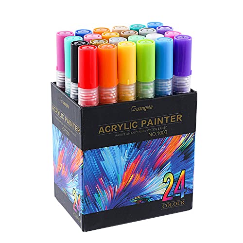 24/36 Farben Jumbo Acrylstifte – Acrylic Paint Marker für Graffiti, Steine, Holz – Wasserfest, Permanent für Straßenkünstler & DIY Projekte (24) von Swsdee