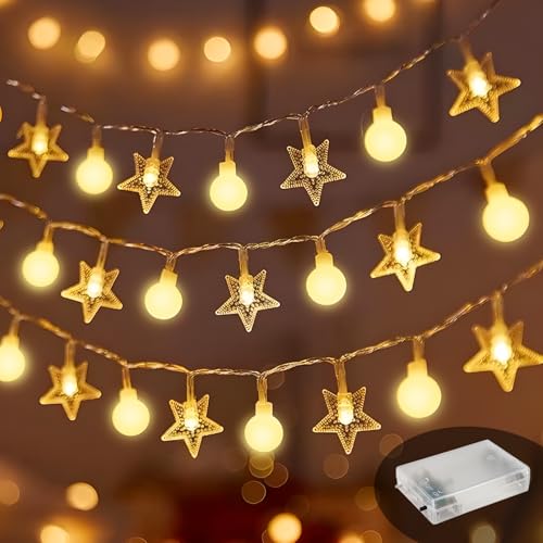 LED Lichterkette, Sterne Lichterkette,10M 100LED Sterne Kugel Lichterkette,Batteriebetriebene Lichter, für Weihnachtsbaum Dekor von Swsdee