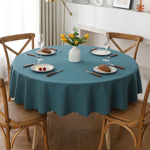 Swsen Abwaschbar Tischdecke Rund 200cm – Dunkelblau Leinen-Optik, Wasserabweisend mit Lotuseffekt, Wetterfest & Kratzfest – Perfekt für Innen- und Außenbereich, Esszimmer, Wohnzimmer, Balkon, Garten von Swsen