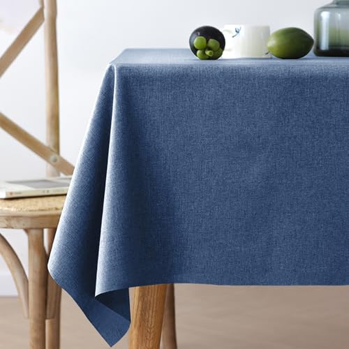 Swsen Tischdecke Abwaschbar Rund 120X200cm – Dunkelblau Tischtuch in Leinen-Optik, Wasserabweisend mit Lotuseffekt & Kratzfest – Outdoor & Indoor Tischläufer für Wohnzimmer, Esszimmer, Garten von Swsen