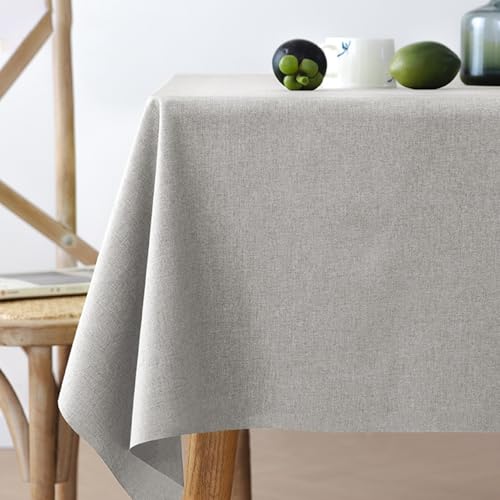 Swsen Tischdecke Abwaschbar Rund 140X220cm – Grau Tischtuch in Leinen-Optik, Wasserabweisend mit Lotuseffekt & Kratzfest – Outdoor & Indoor Tischläufer für Wohnzimmer, Esszimmer, Garten von Swsen