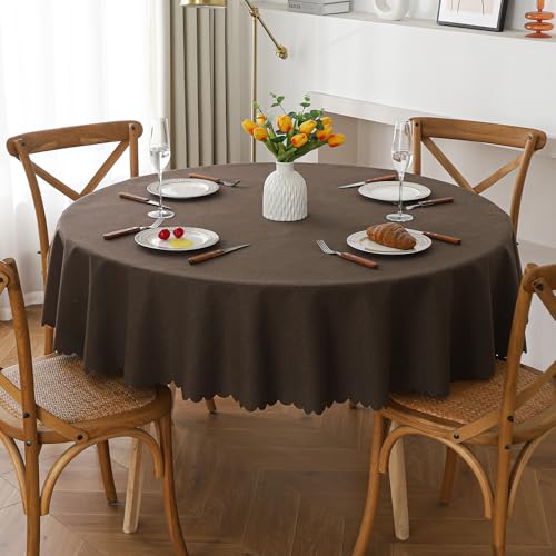 Swsen Tischdecke Abwaschbar Rund 200cm – Kaffee Tischtuch in Leinen-Optik, Wasserabweisend mit Lotuseffekt & Kratzfest – Outdoor & Indoor Tischläufer für Wohnzimmer, Esszimmer, Garten von Swsen