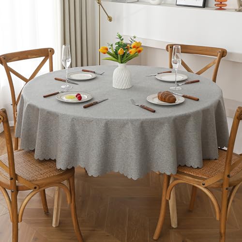 Swsen Tischdecke Abwaschbar Rund 220cm – Grau Tischtuch in Leinen-Optik, Wasserabweisend mit Lotuseffekt & Kratzfest – Outdoor & Indoor Tischläufer für Wohnzimmer, Esszimmer, Garten von Swsen