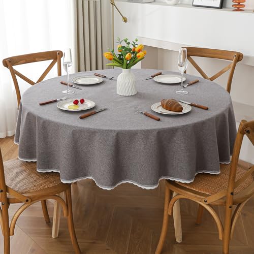 Swsen Tischdecke Abwaschbar Rund 240cm – Dunkelgrau Tischtuch in Leinen-Optik, Wasserabweisend mit Lotuseffekt & Kratzfest – Outdoor & Indoor Tischläufer für Wohnzimmer, Esszimmer, Garten von Swsen