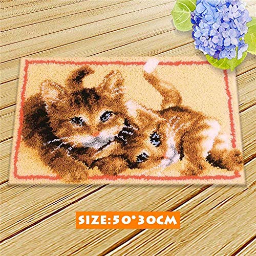 DIY Knüpfteppich Kits Teppich Stickerei Sofakissen Katze Hund Muster-Kreuz-Stich-Häkeln Handarbeiten Basteln Für Kinder Und Erwachsene,Cat,50 * 30cm/19.7 * 11.8inch von SxLingerie