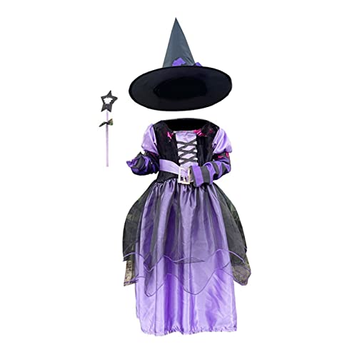 Halloween Cosplay Hexenkleid & Hut Deluxe Set Märchen Hexe Kostüm für Kinder Mädchen Cosplay Party Kinderkleid Party-Set von Sxett